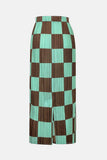 Checkered Accordion Pleated Midi Skirt